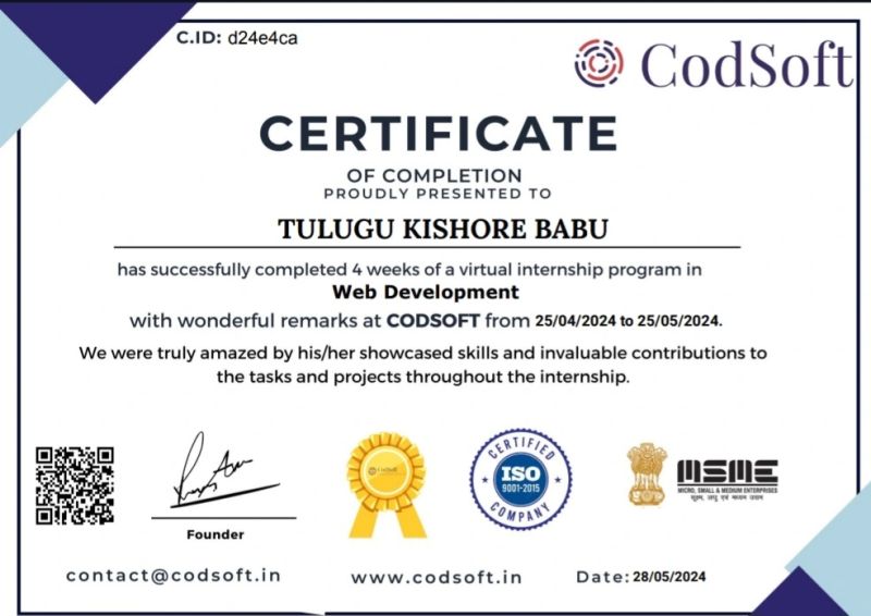 Web Development Internship Certificate