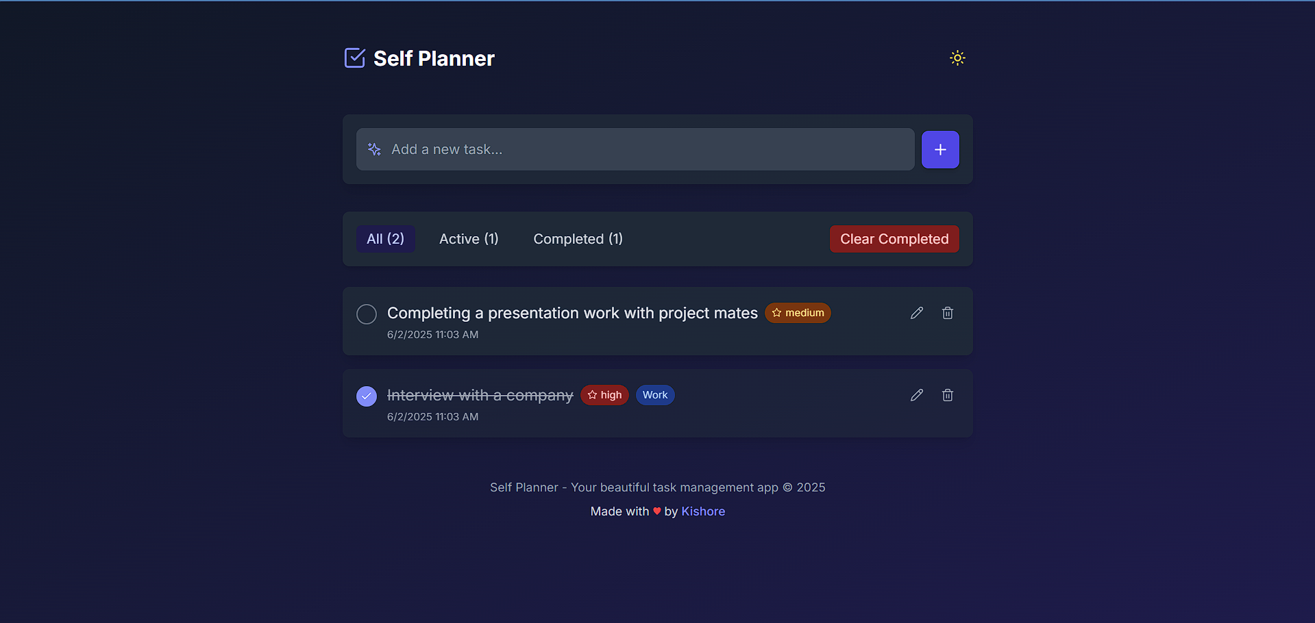 Self Planner
